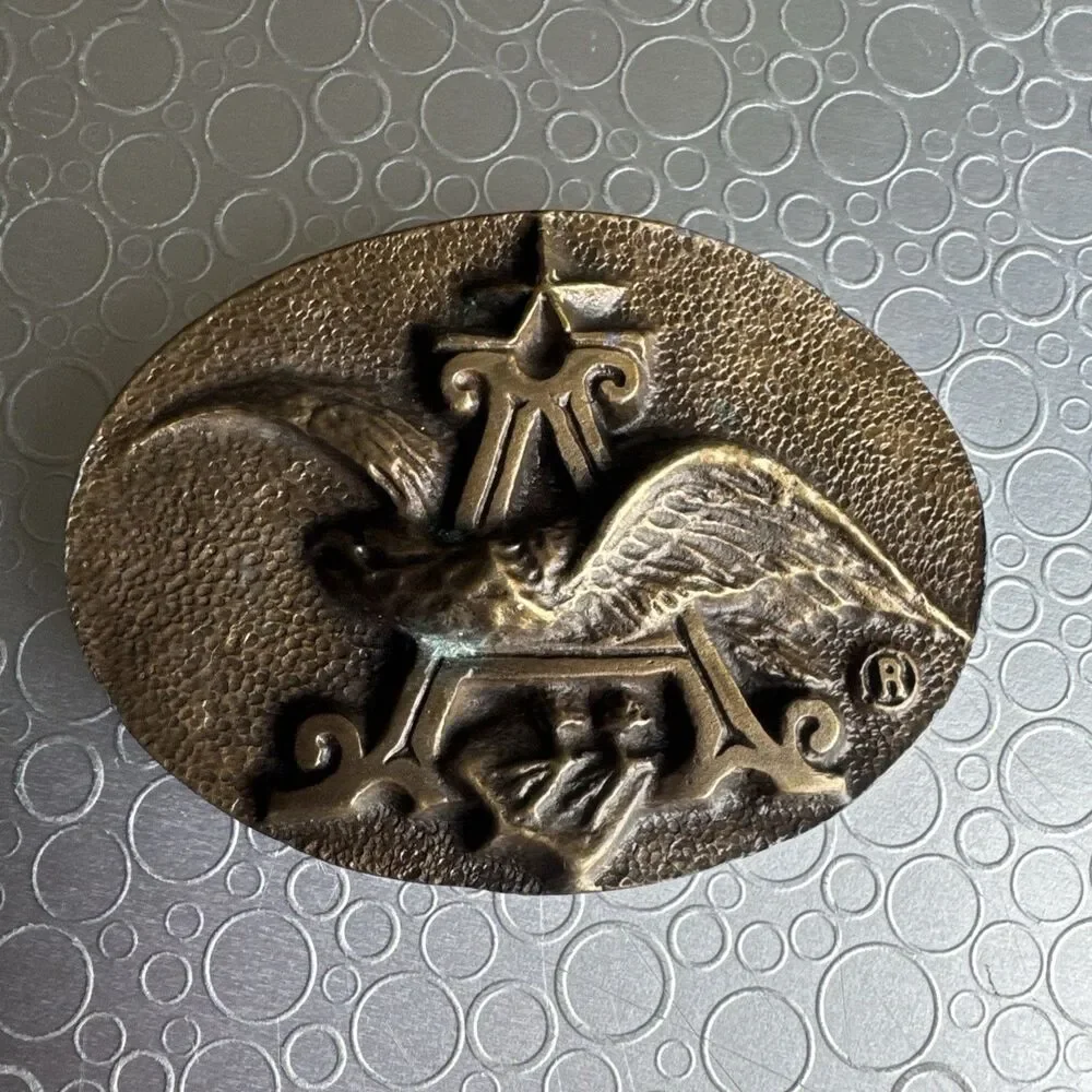 Vtg 1970s Anheuser Busch Brass Belt Buckle P-168 Budweiser Beer Eagle Cowboy Men